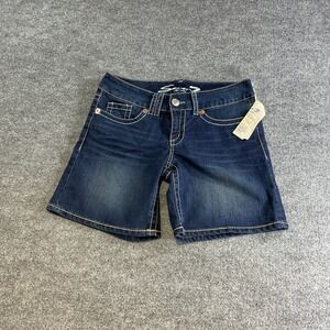 Seven7 Mens Dark Wash Denim Shorts Contrast Stitch Embroidered Pockets Size 30